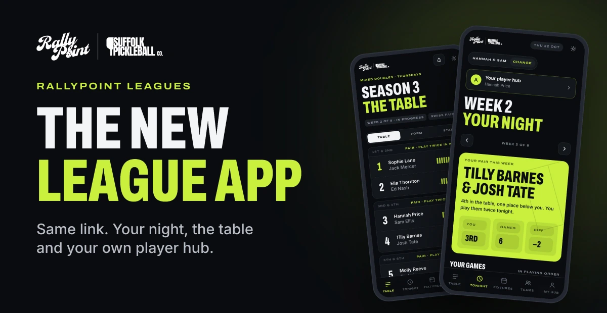 RallyPoint by Suffolk Pickleball have redesigned their league app and it's now live.